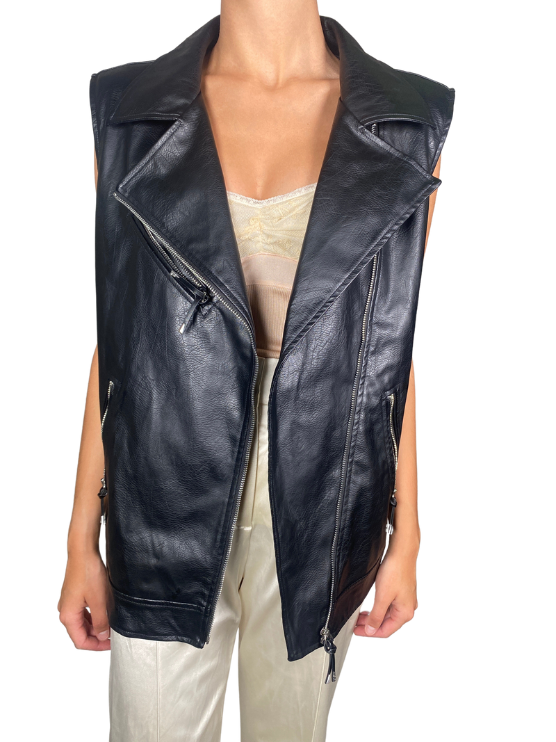 Chaqueta Sin Mangas Oversize Cuero Vegano