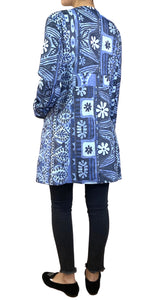 Abrigo Jacquard Azul Flores