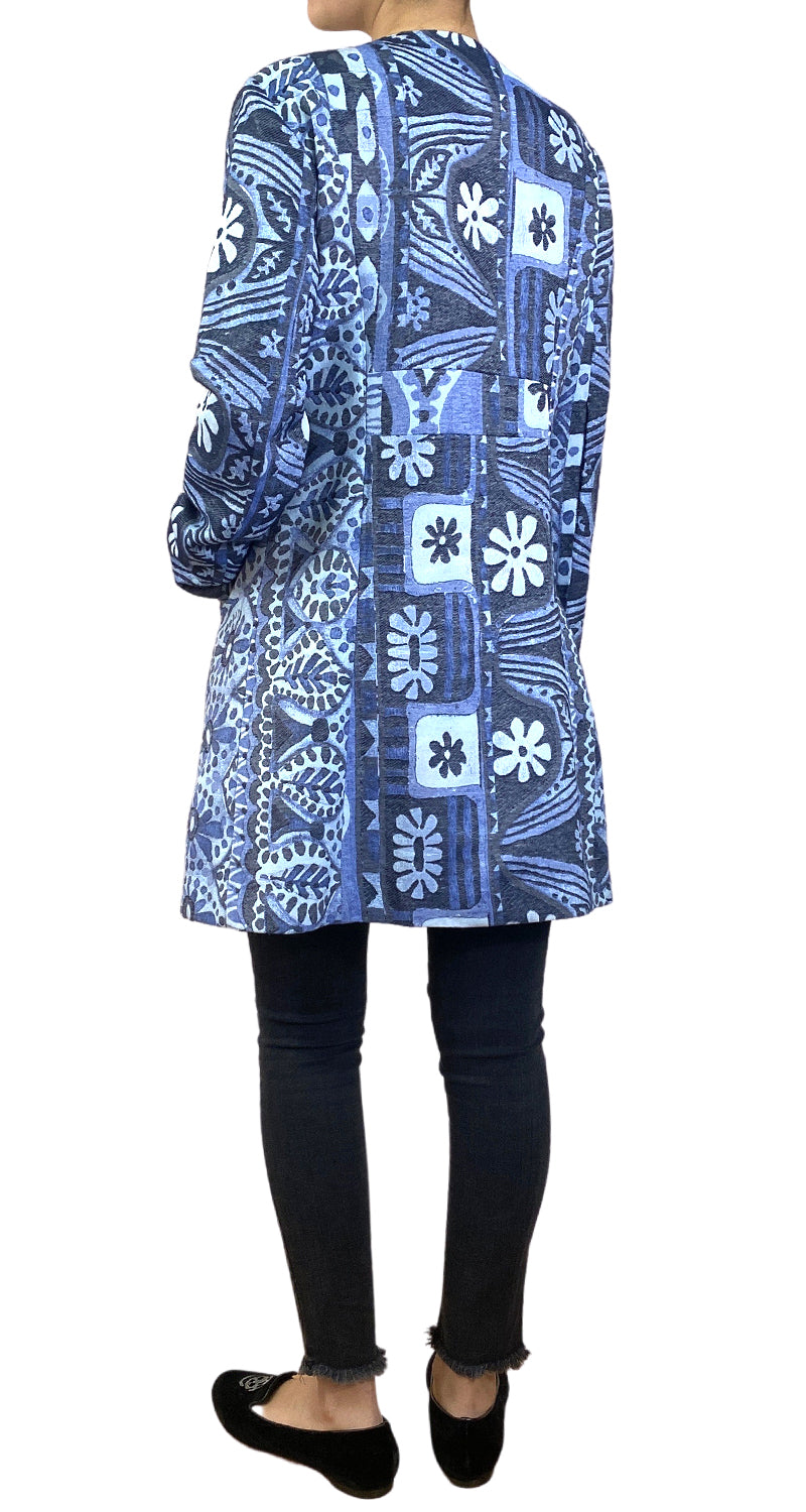 Abrigo Jacquard Azul Flores