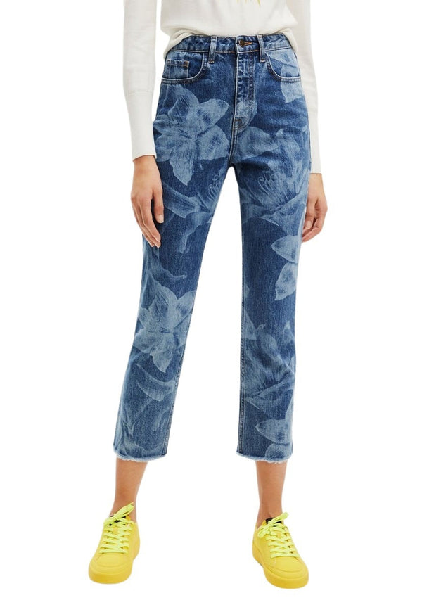 Jeans Desigual Straight Cropped Azul