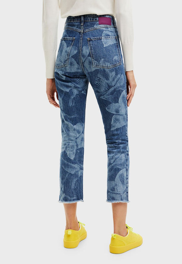 Jeans Desigual Straight Cropped Azul