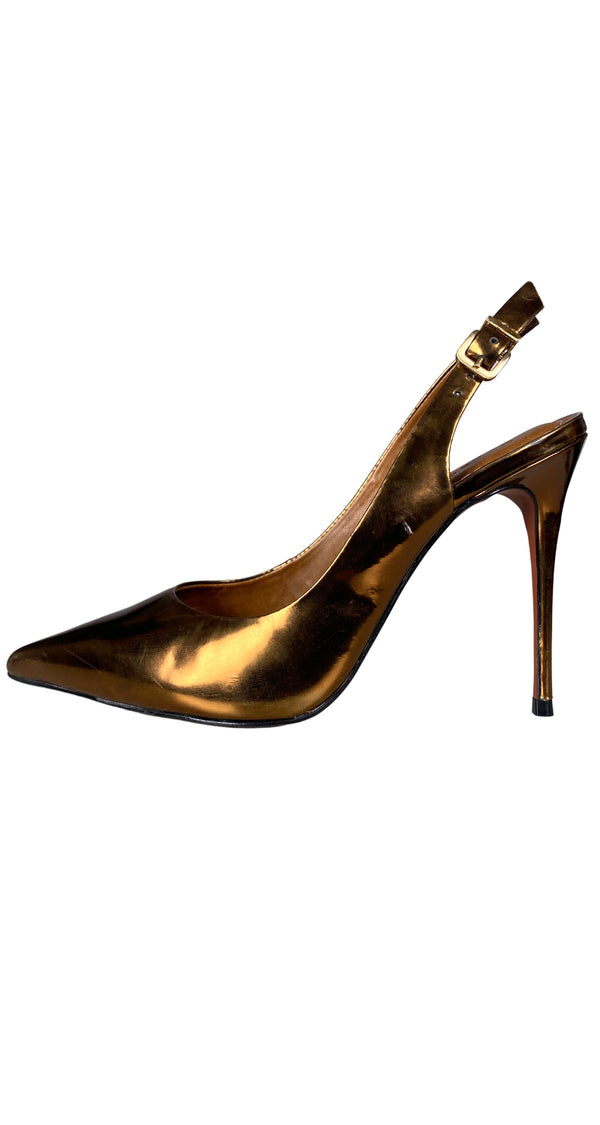 Zapatos Cuero Charol Dorado