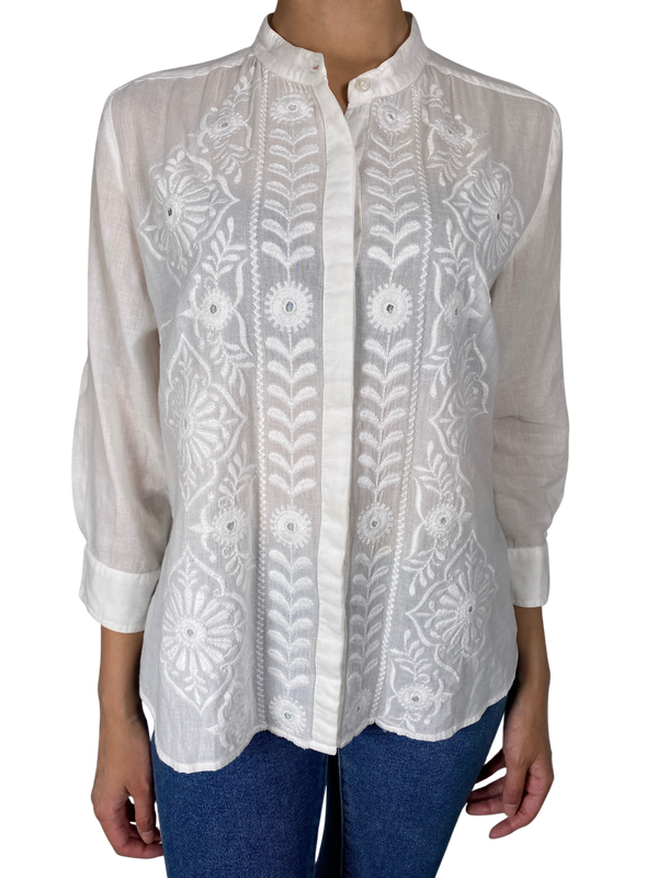 Blusa Blanca Bordado De Flores