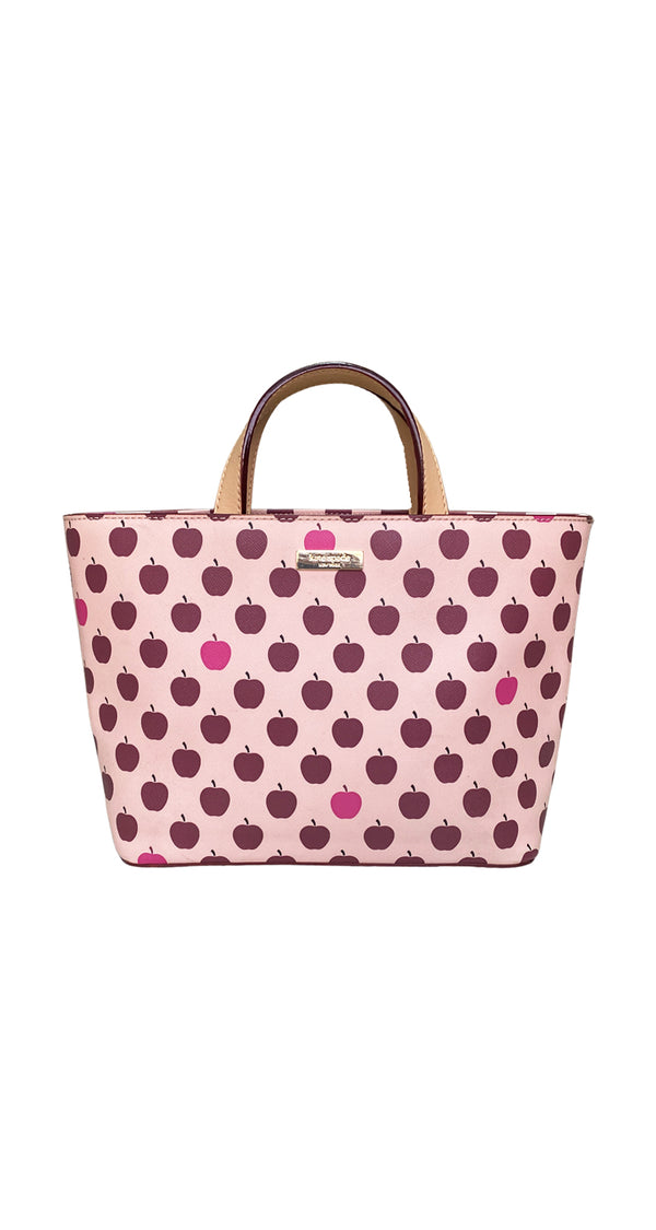 Pink/Beige Apple Print Leather Grant Street Tote