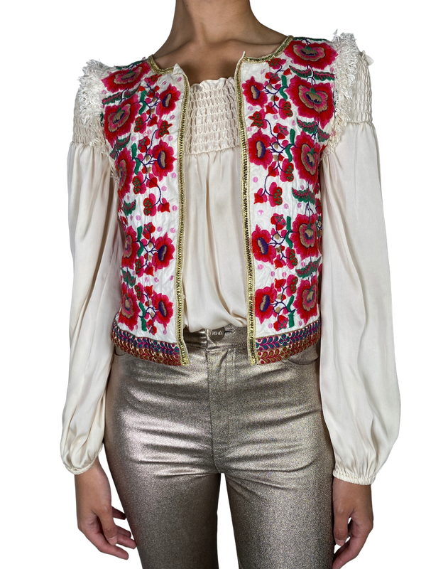 Chaqueta Sin Mangas Bordado Flores