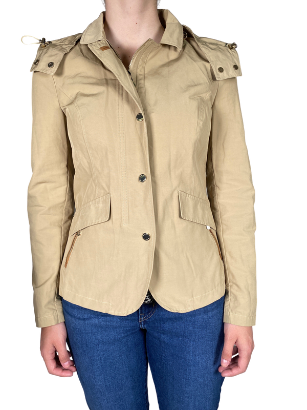 Chaqueta Beige Con Capucha Desmontable