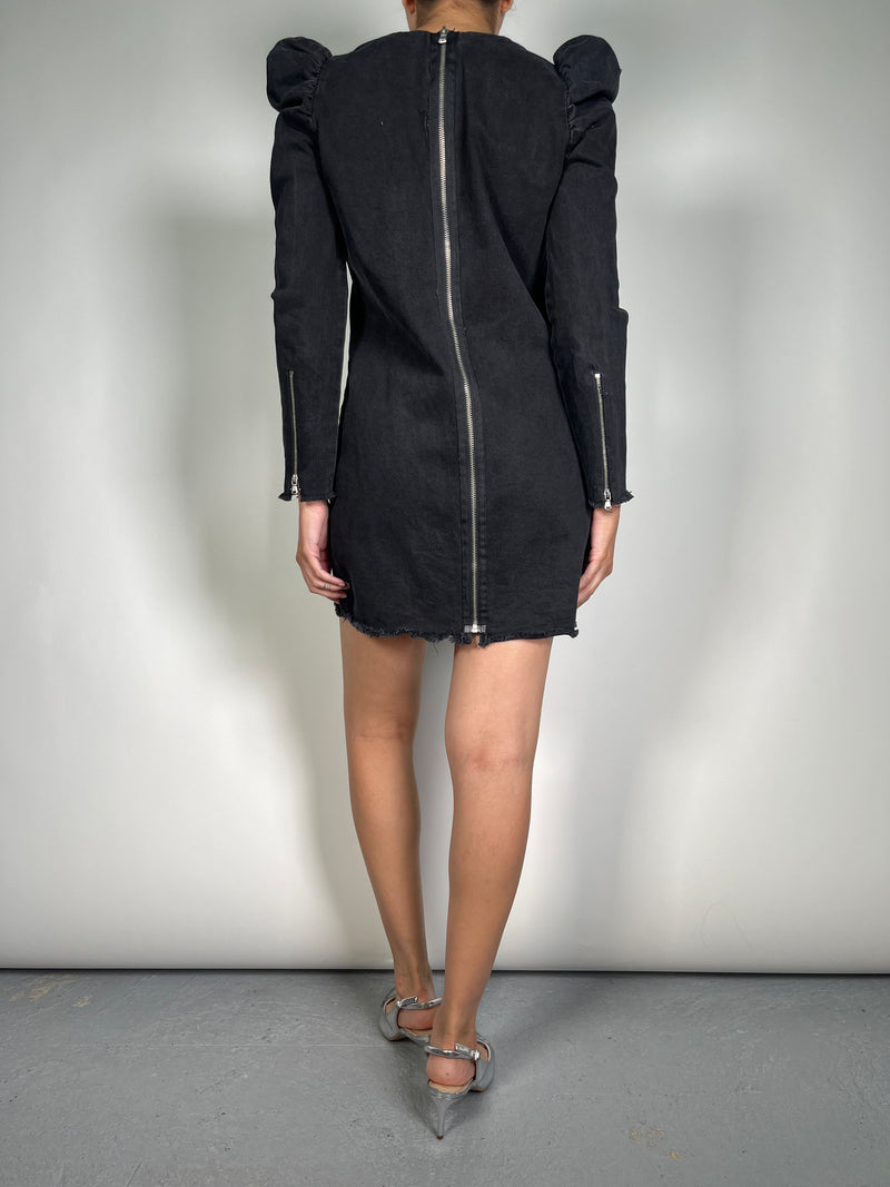 Vestido Denim Mangas Globo