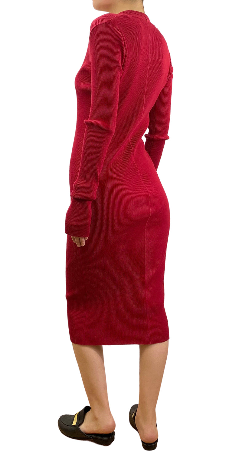 Ribbed Cotton Dress In Crimson