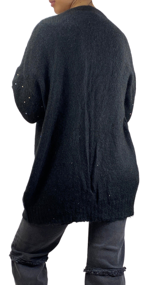 Sweater Tejido Negro Con Aplicaciones Multicolor