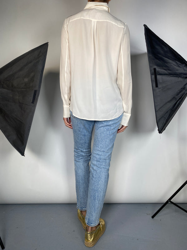Blusa Blanca Seda Encaje