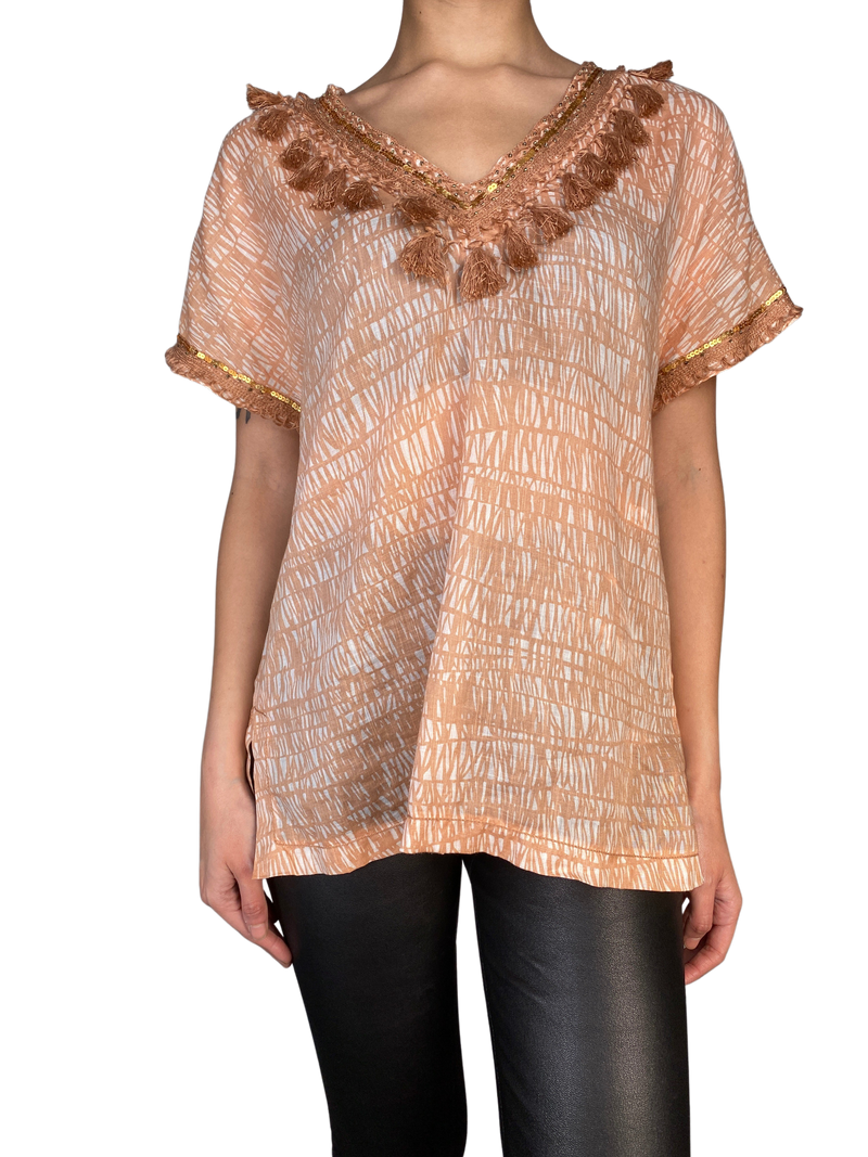 Blusa Pompones Palo Rosa