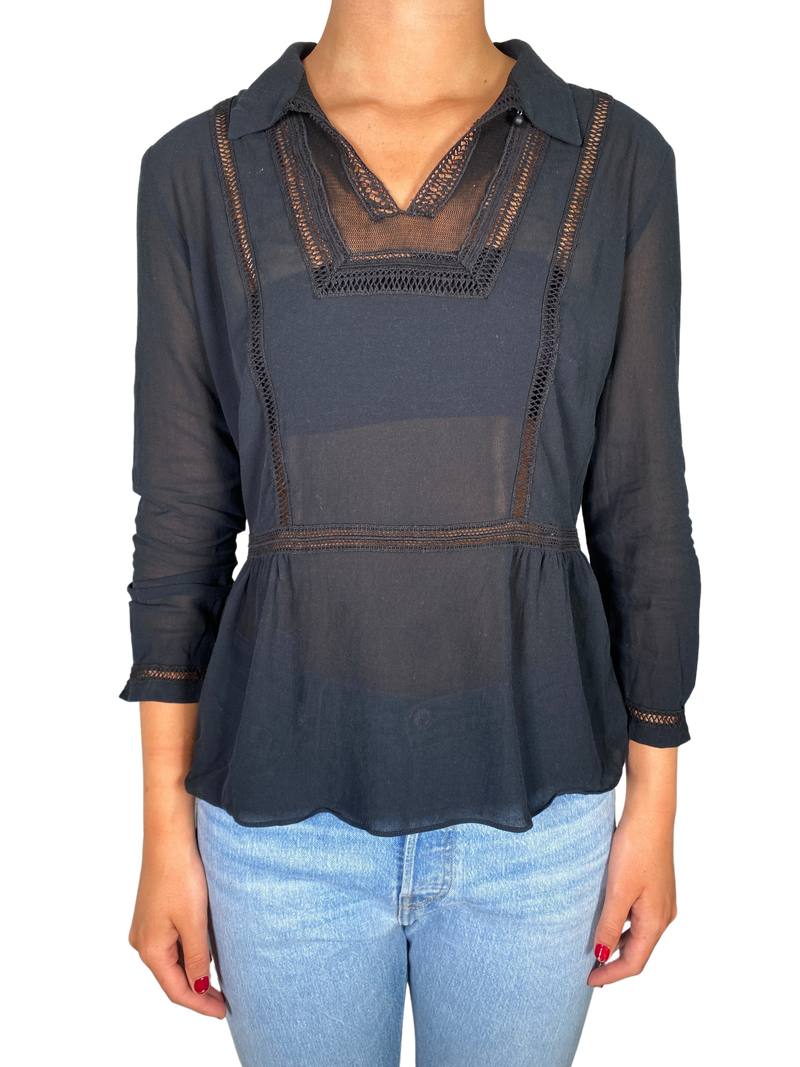 Blusa Negra Vuelos & Tejido