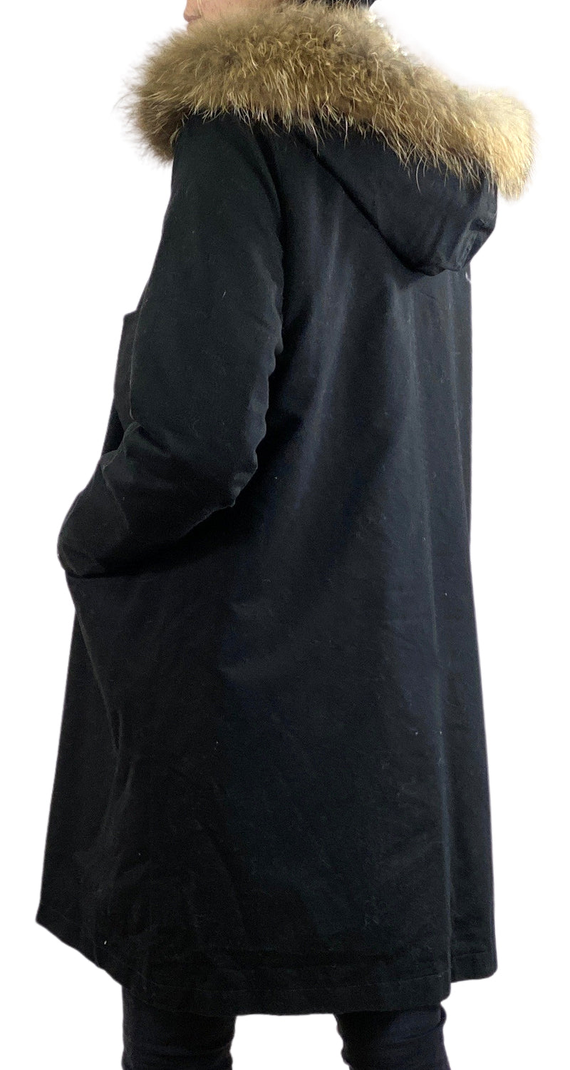 Abrigo Negro Piel Mapache