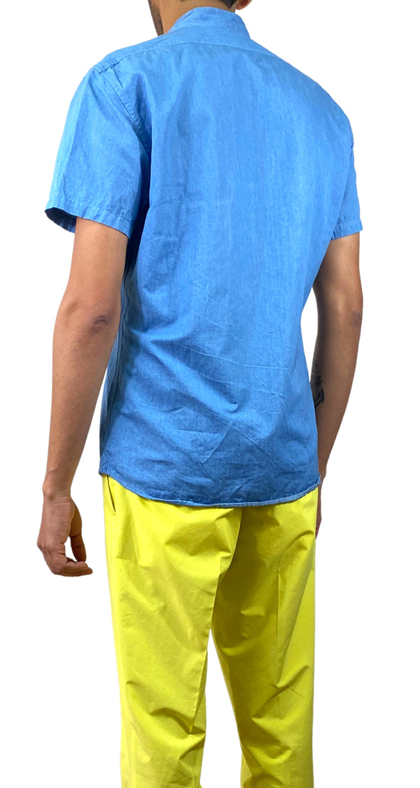 Camisa Azul Cuello Mao