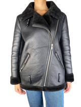 Chaqueta Negra Aviadora Cuero Sintético