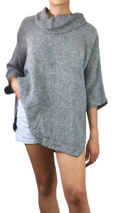 Blusa Lino Cuello Alto Gris