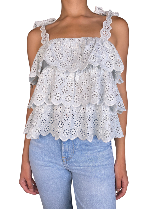 Top Broderie Celeste