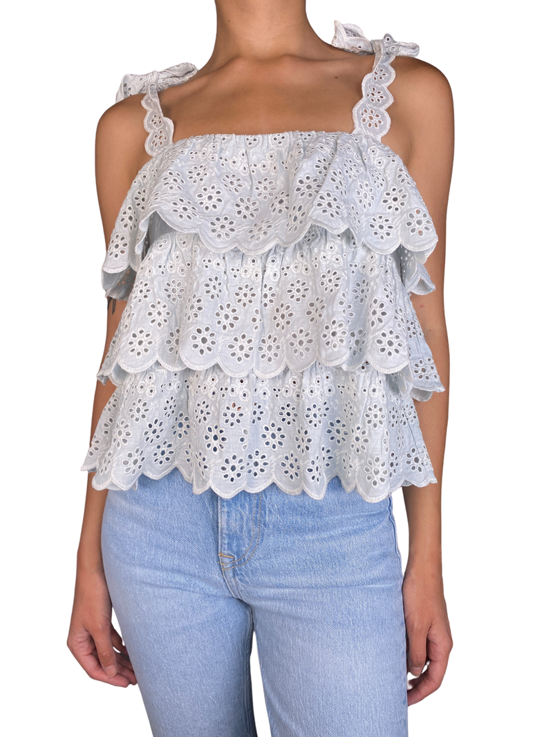 Top Broderie Celeste