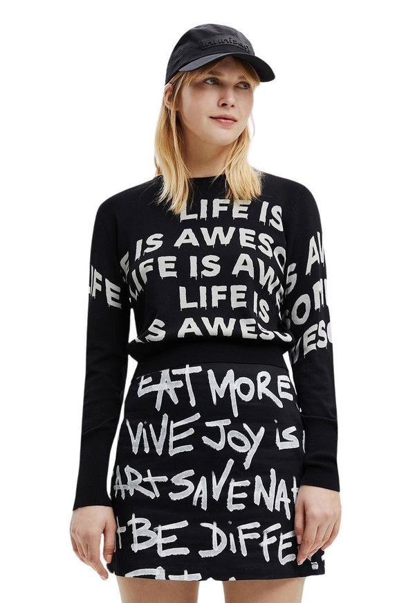 Sweater Desigual Lifes Is Awesome Negro - Calce Regular