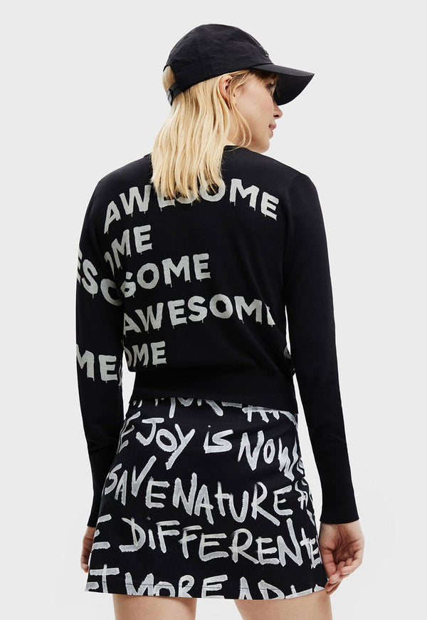 Sweater Desigual Lifes Is Awesome Negro - Calce Regular