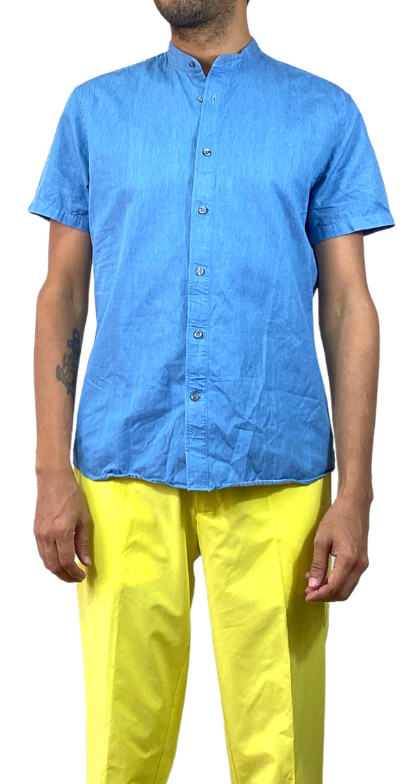 Camisa Azul Cuello Mao