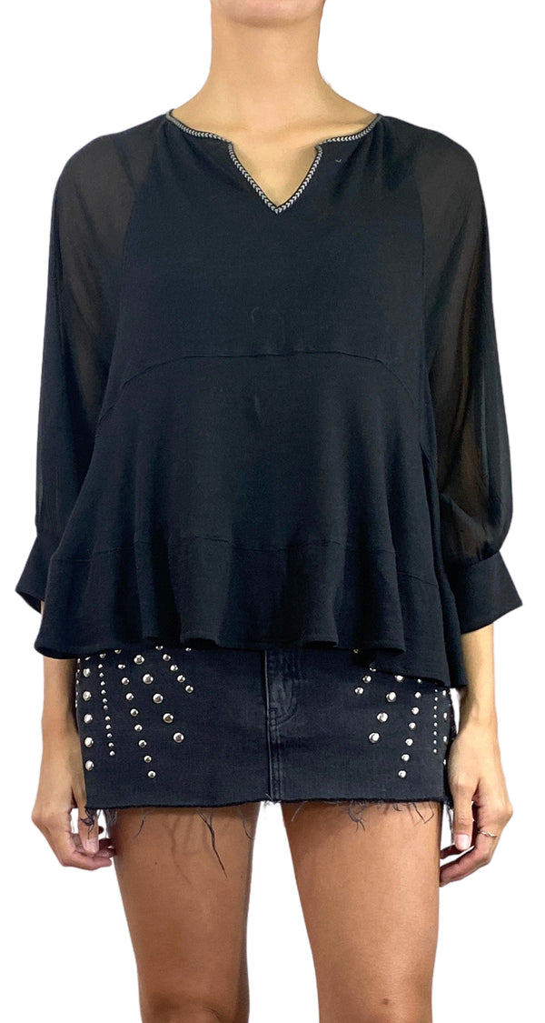 Blusa Negra Mangas Traslúcidas