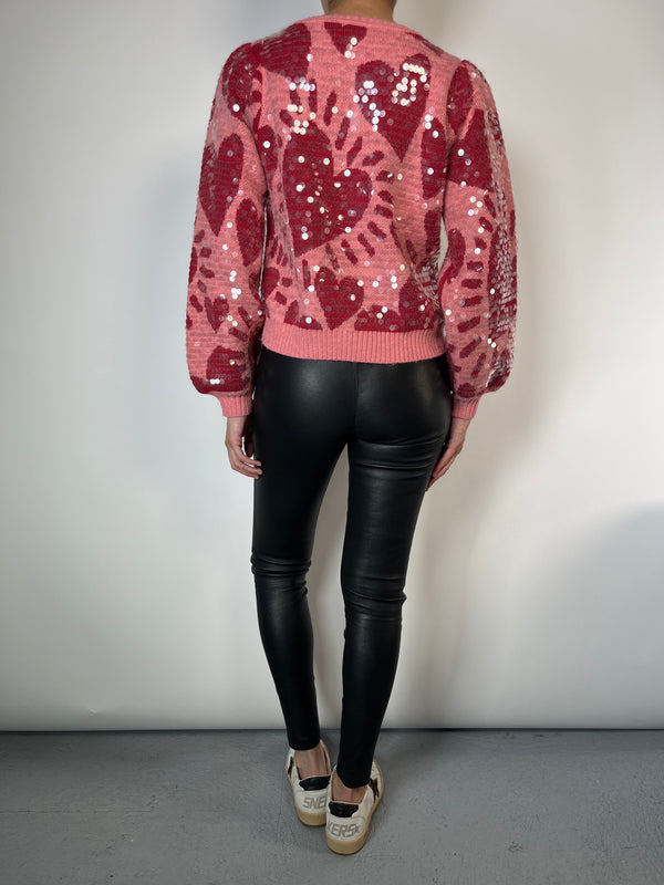 Sweater Pink Hearts Sequin
