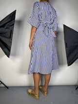 Vestido Rayas Blanco y Azul Lino