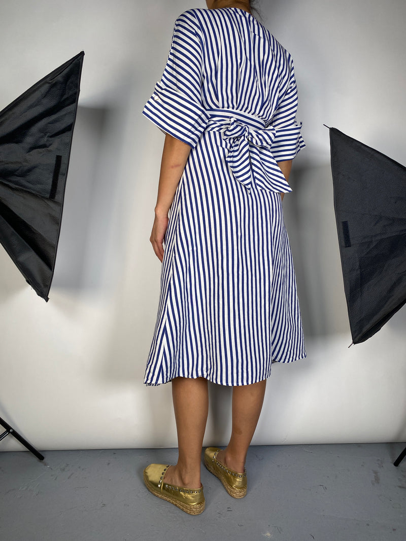 Vestido Rayas Blanco y Azul Lino