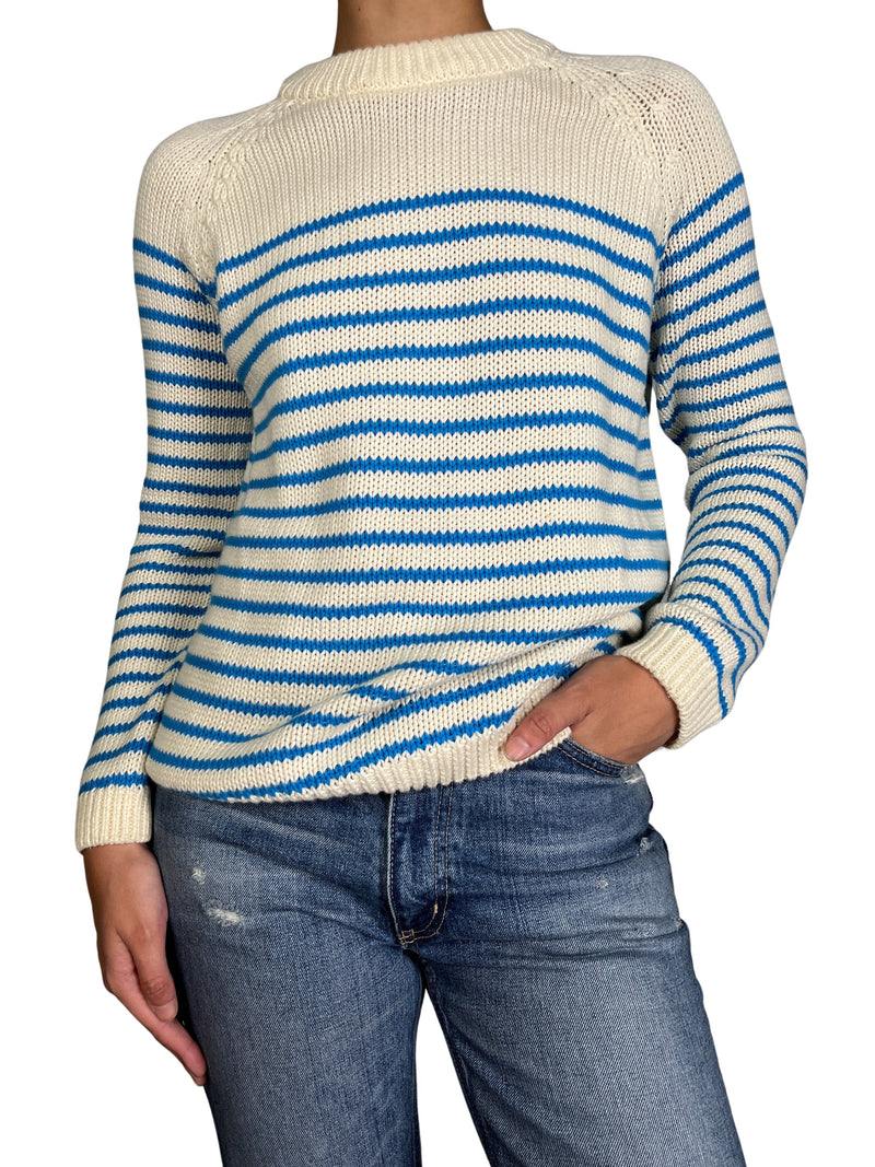 Sweater Blanco Lineas Celeste
