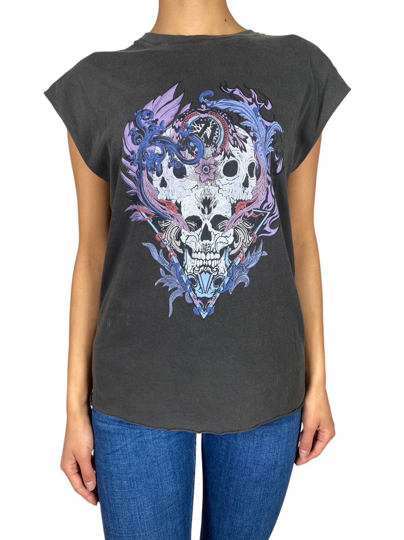 Polera Gris Calaveras