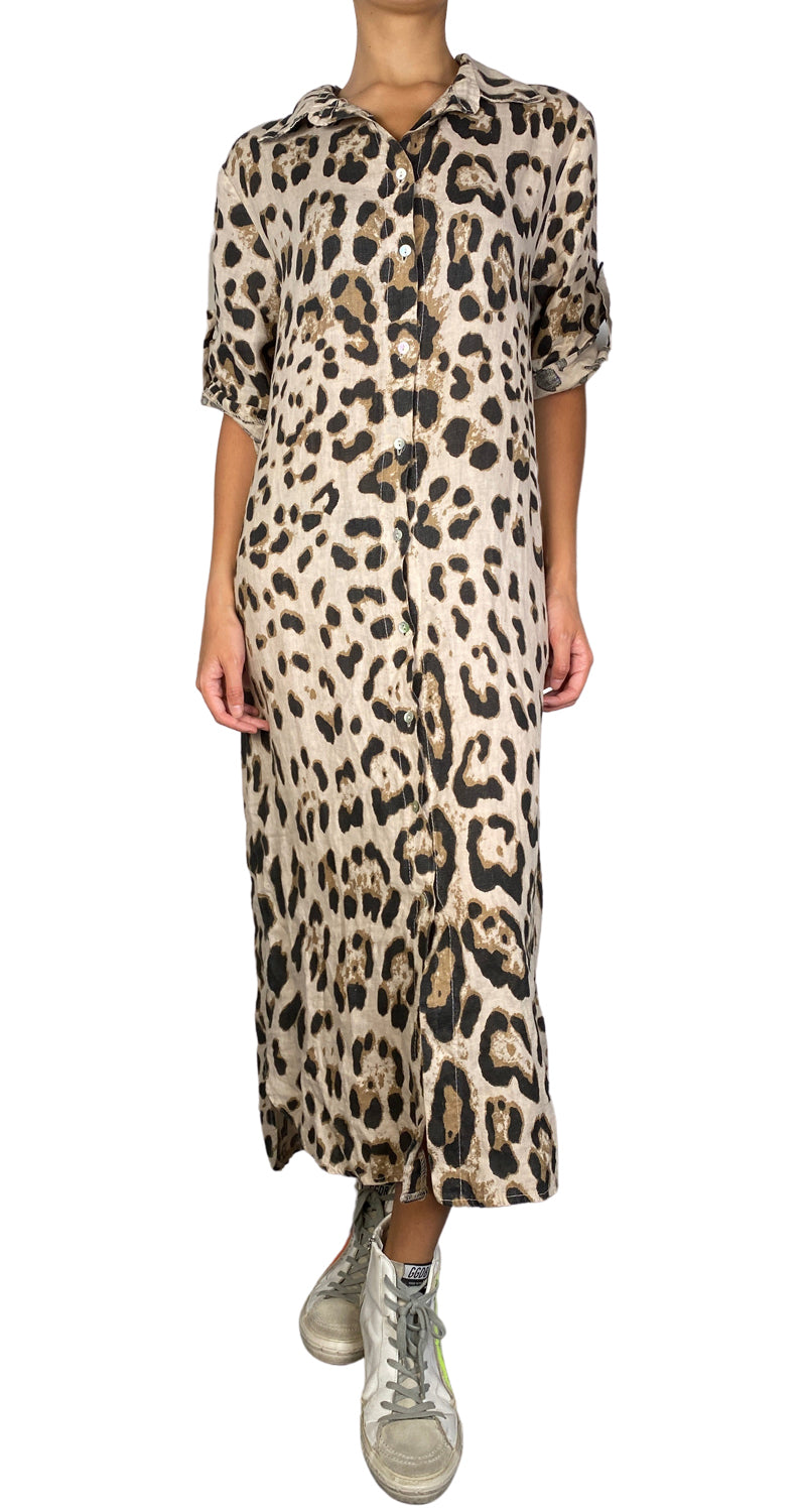 Vestido Camisero Lino Animal Print