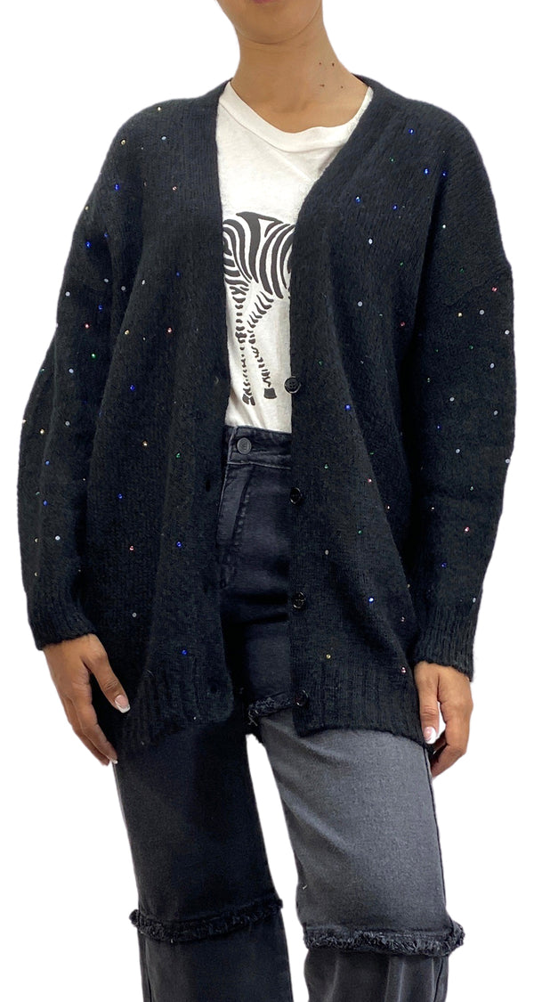 Sweater Tejido Negro Con Aplicaciones Multicolor