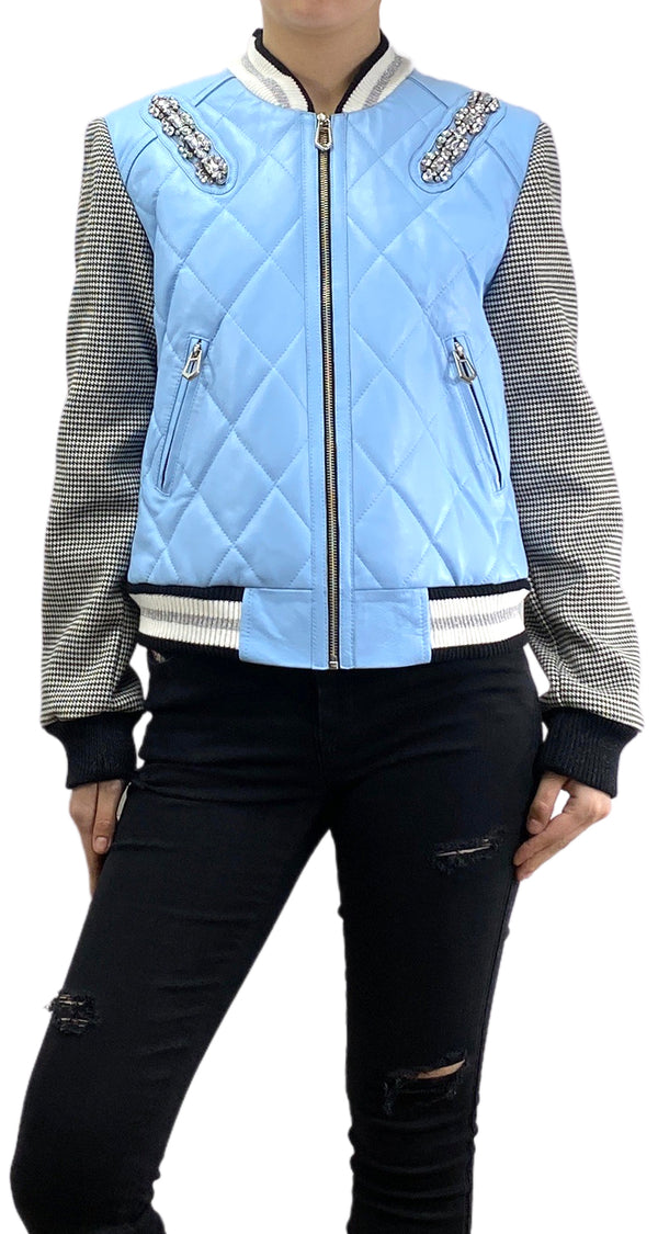 Bomber Cuero Celeste