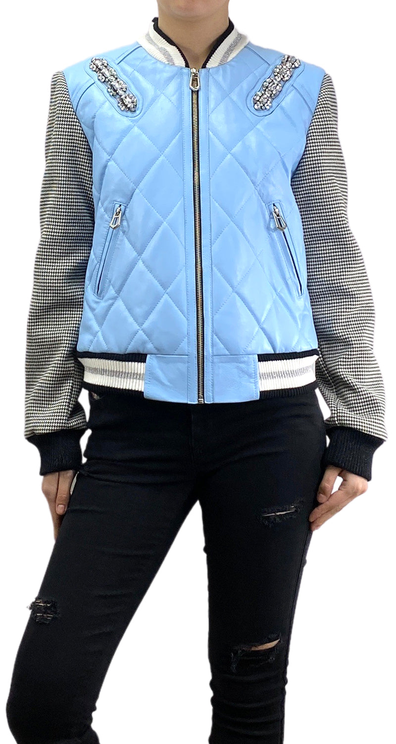 Bomber Cuero Celeste