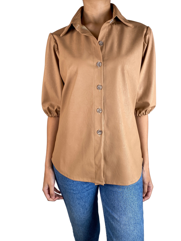 Blusa Efecto Cuero Café