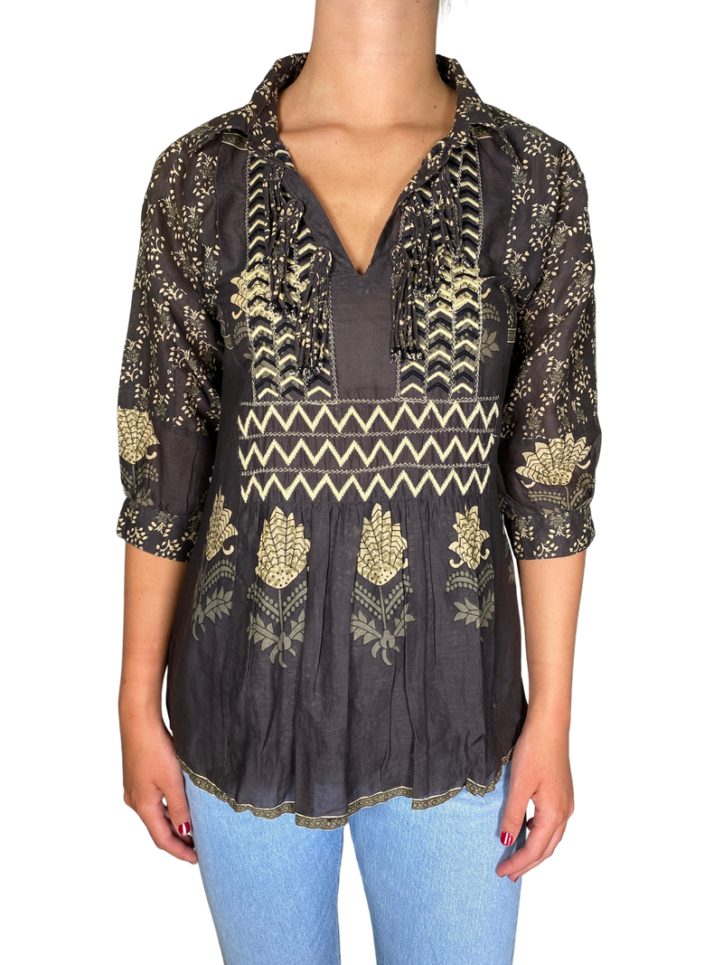 Blusa Café Bordada
