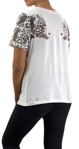Polera Blanca Leopardos