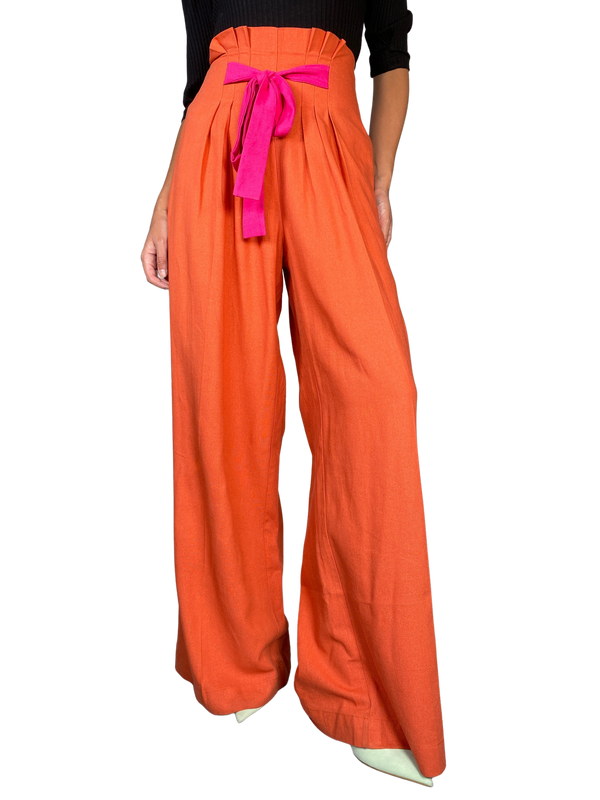 Pantalón Naranja Lazo Rosa