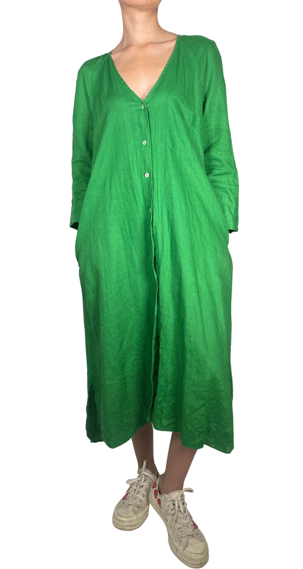 Vestido Camisero Lino Verde