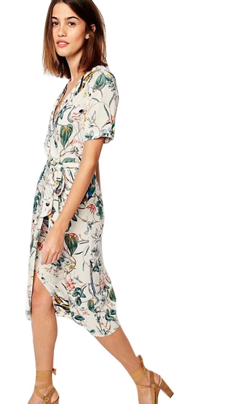 Vestido "Wrap Dress Birds Print" (5203480313991)