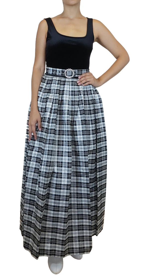 Vestido Maxi Velvet Check Negro