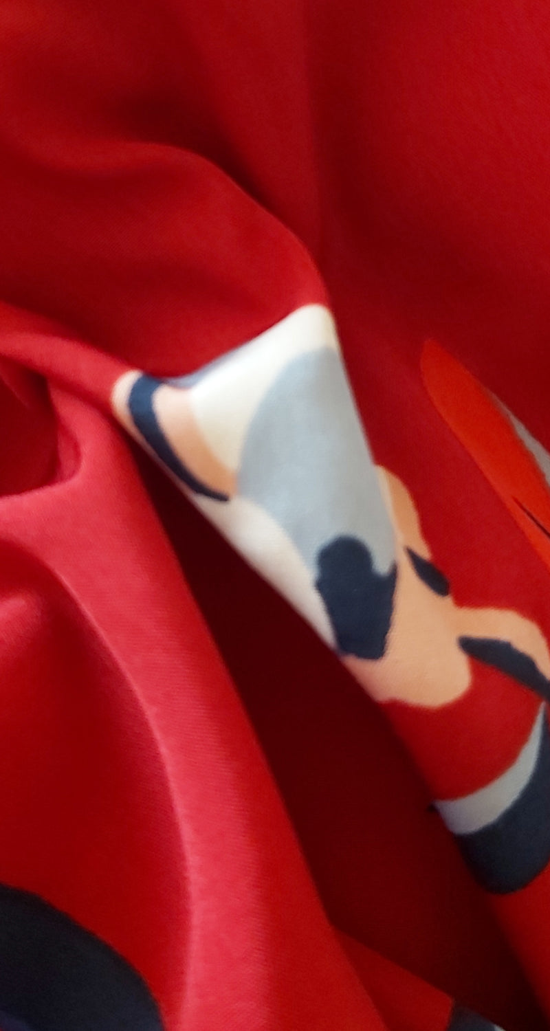 Blusa Roja Floral con Lazo en Cuello