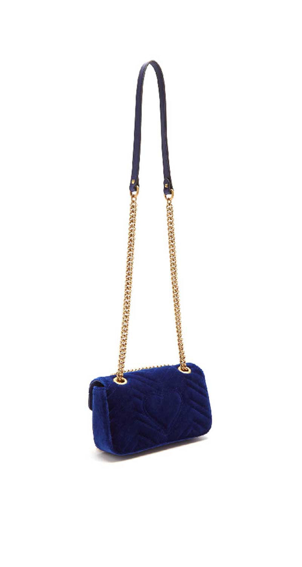 Blue Quilted Velvet GG Marmont Mini Shoulder Bag