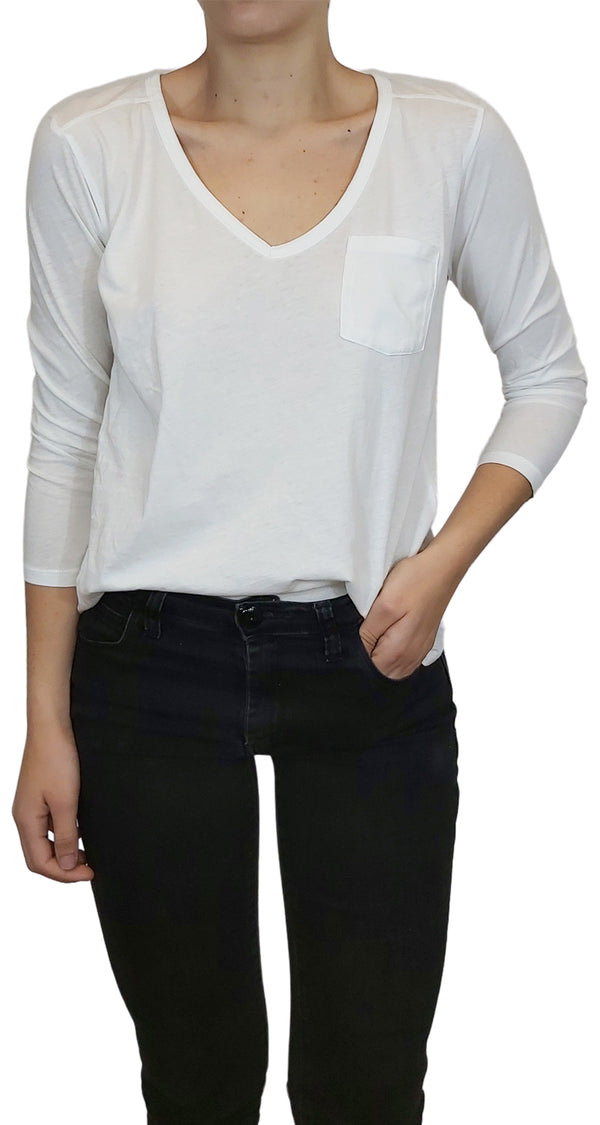 Polera Blanca Bolsillo Delantero