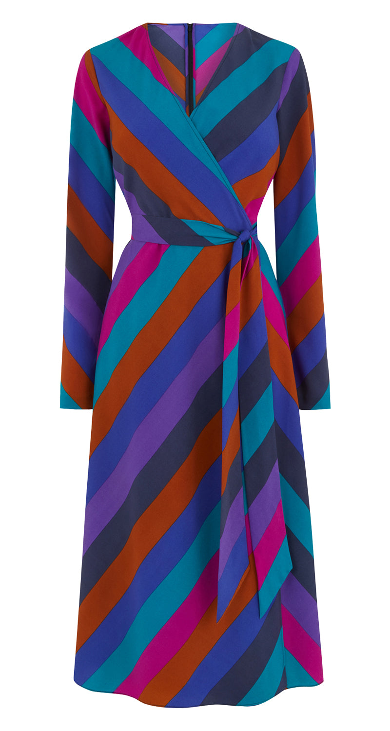 Rainbow Stripe Midi Wrap Dress