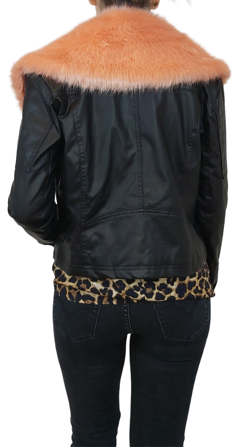 Biker Piel Negra Bordada