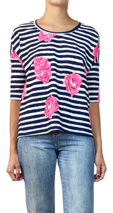 Polera Rayas Azul Flores