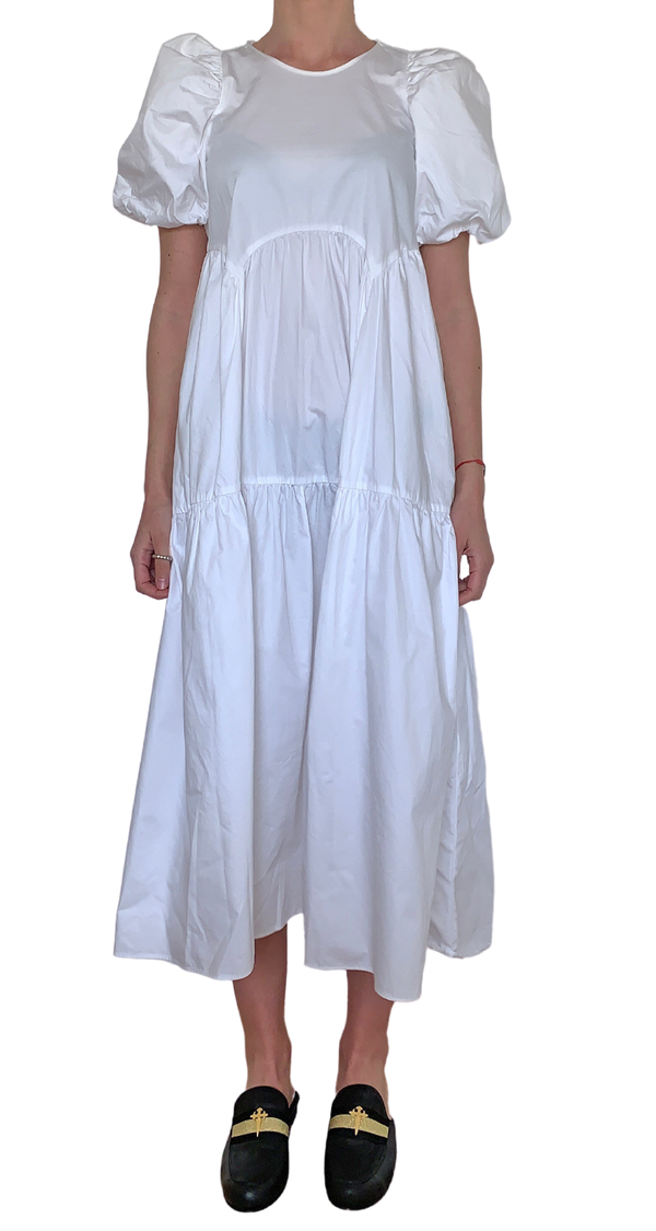 Vestido Maxi Blanco Mangas Globo