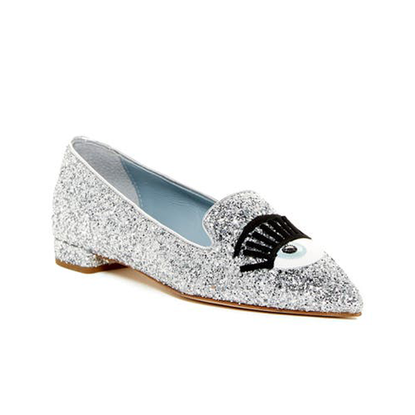 Glitter Argento Pointy Loafer